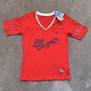 NWT—NBA4her adidas Los Angeles Clippers Red Deep V-Neck “SlubTee”